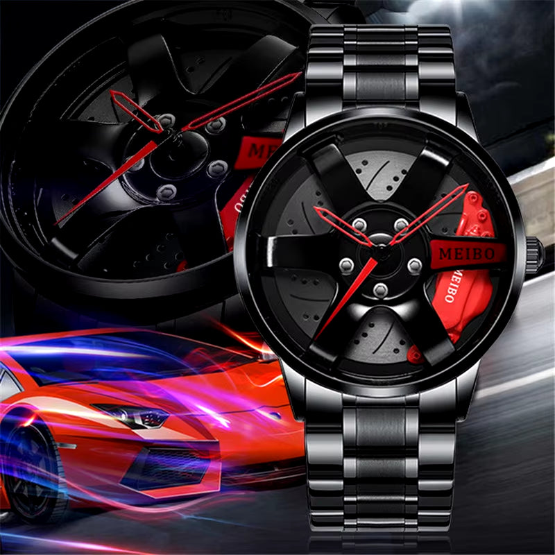 New Top Gig Men Stainless Steel Watches Mens Car Wheel Hub Leather Quartz Watch for Male Military Sport Watch Relogio Masculino