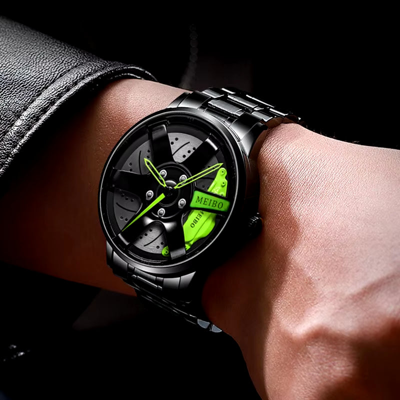 New Top Gig Men Stainless Steel Watches Mens Car Wheel Hub Leather Quartz Watch for Male Military Sport Watch Relogio Masculino