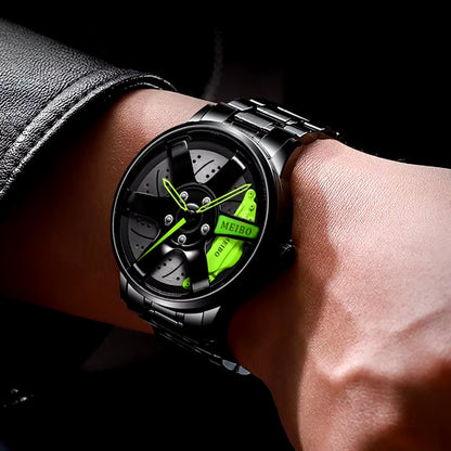 New Top Gig Men Stainless Steel Watches Mens Car Wheel Hub Leather Quartz Watch for Male Military Sport Watch Relogio Masculino